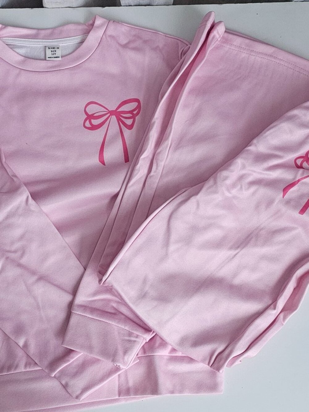 Girl's Pink Ribbon Sweater Sweatpants Set Pink Size 10 NEW